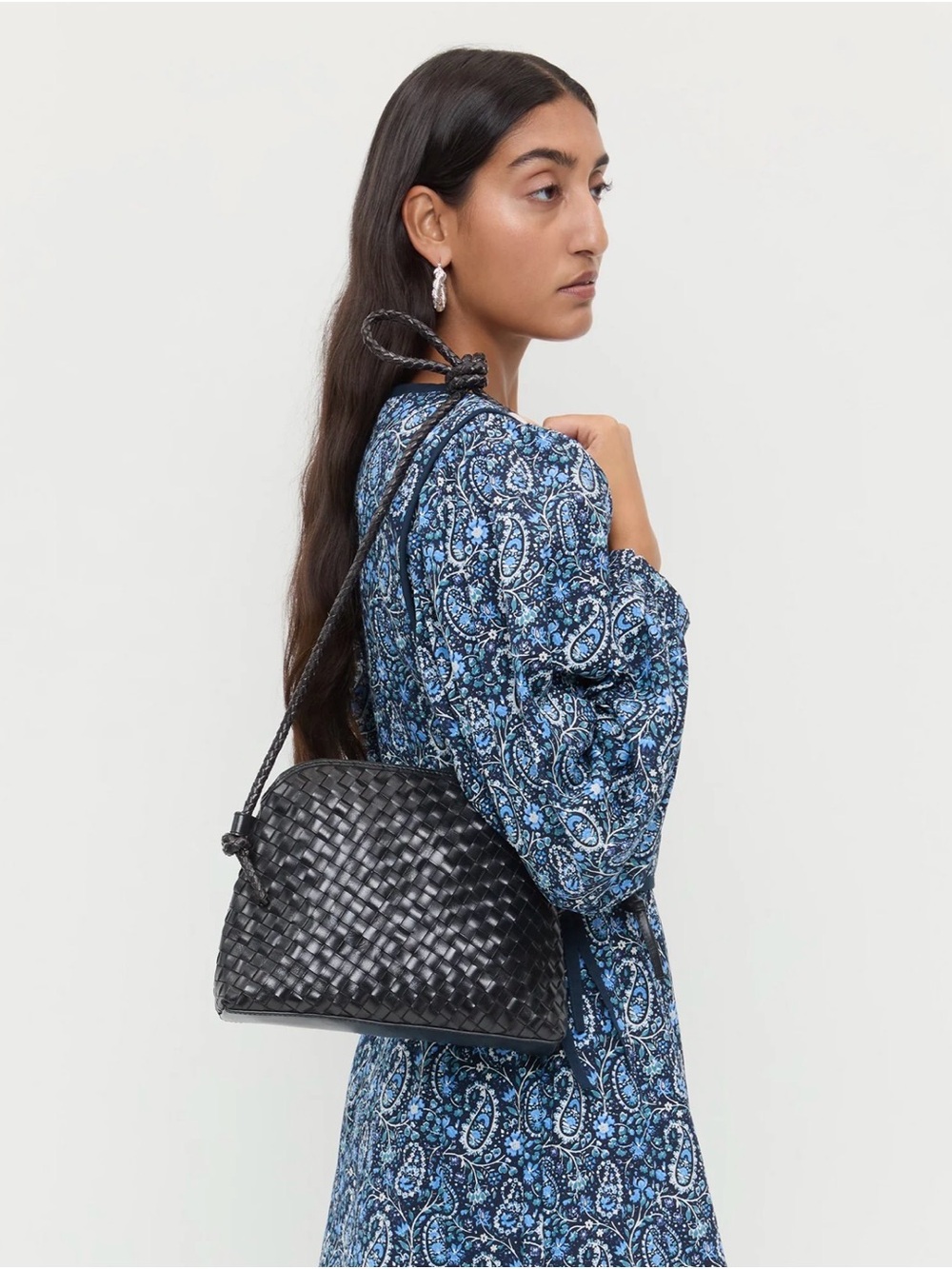 Loeffler Randall Mallory Black Woven Leather Crossbody Bag